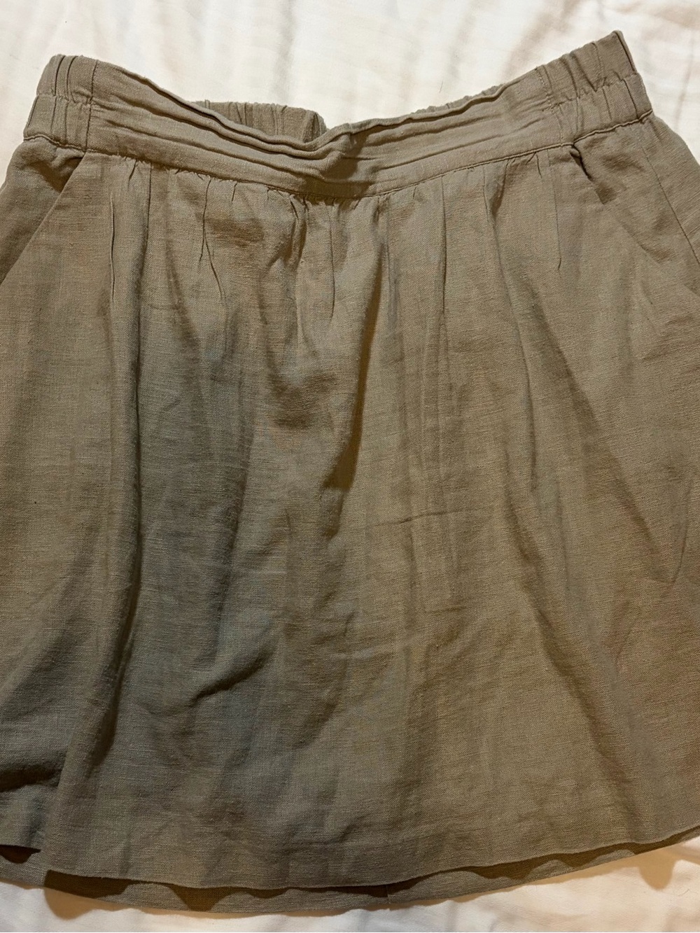 LOFT A-Line Linen Blend Skirt in Olive Green